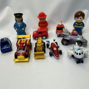 Rescue Vehicles, and People, Racing Cars, and Scoop Tractor Bundle 11 pieces
